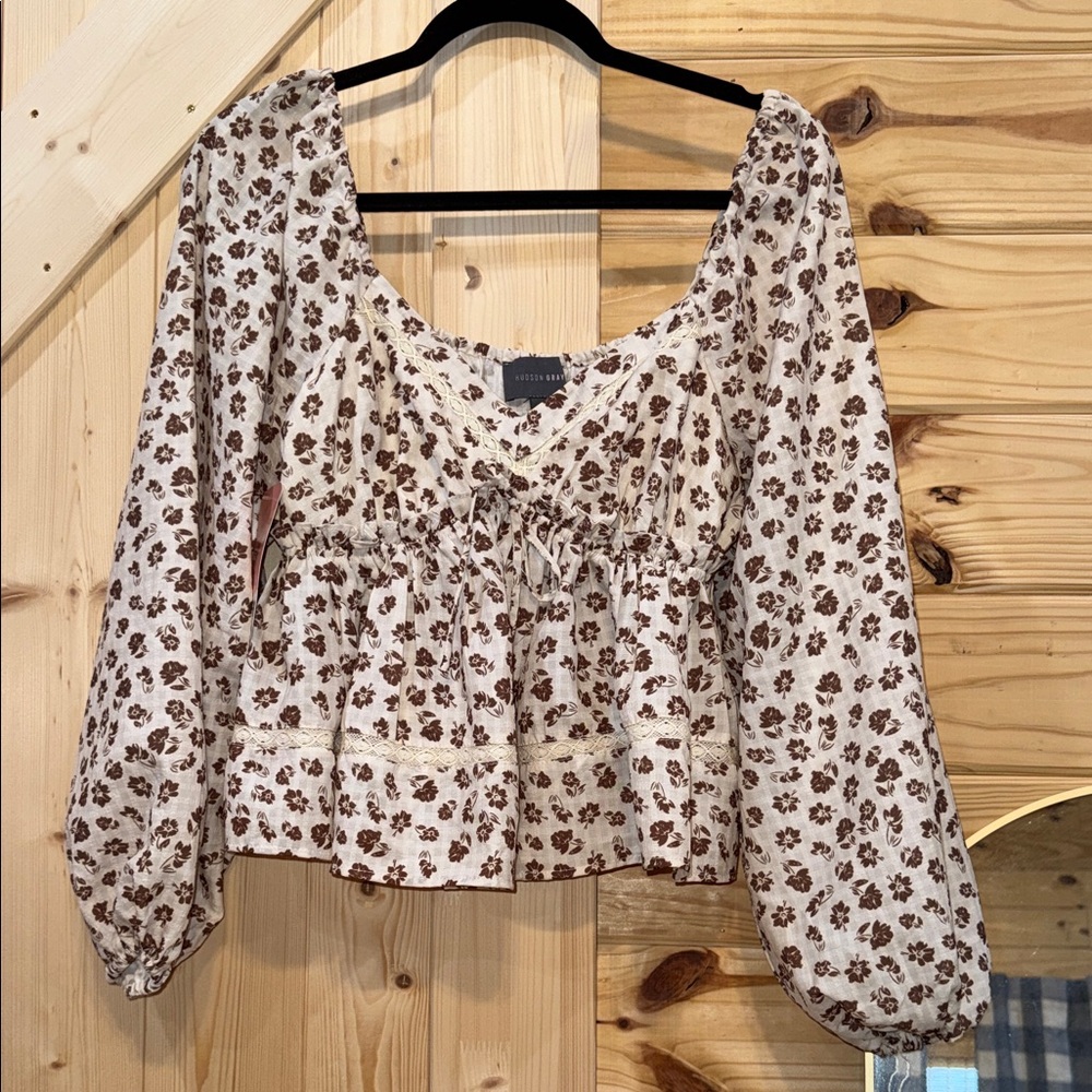 Chic Cream and Brown Floral Blouse